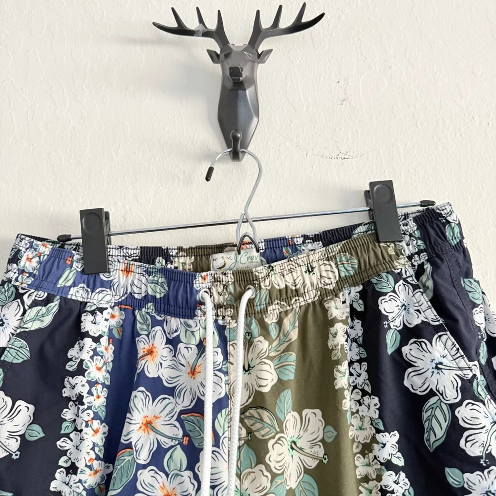 J. Crew Men's Blue Green Floral Swim Trunks Shorts Size Medium